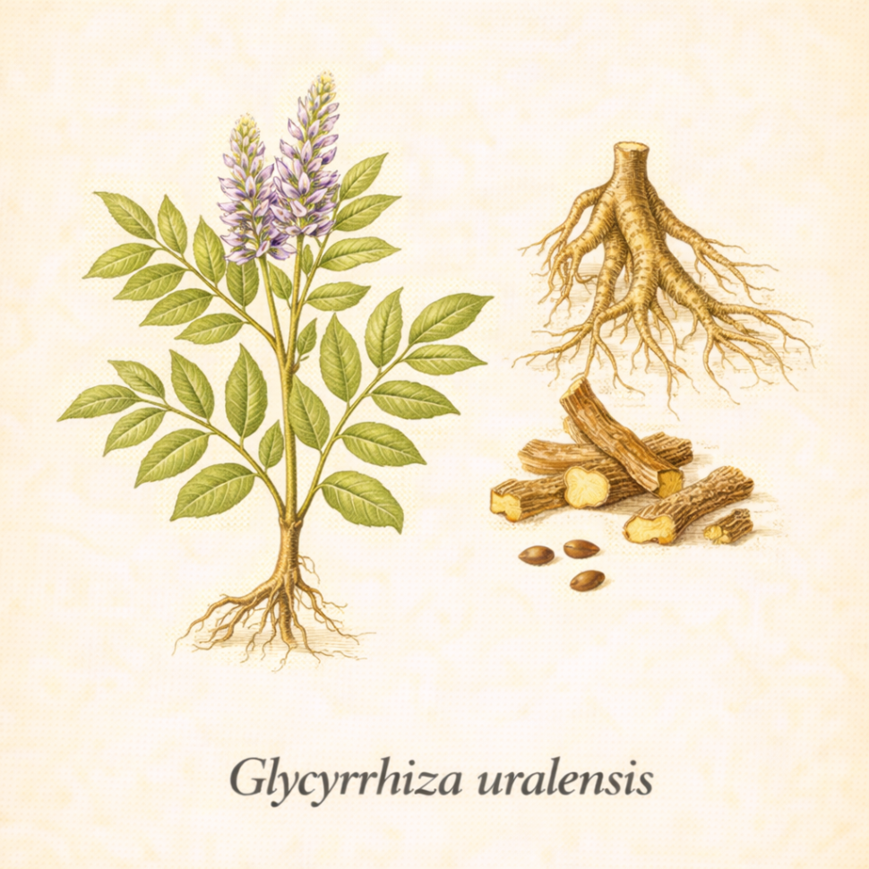 Imej botani rujukan bagi Radix et Rhizoma Glycyrrhiza uralensis